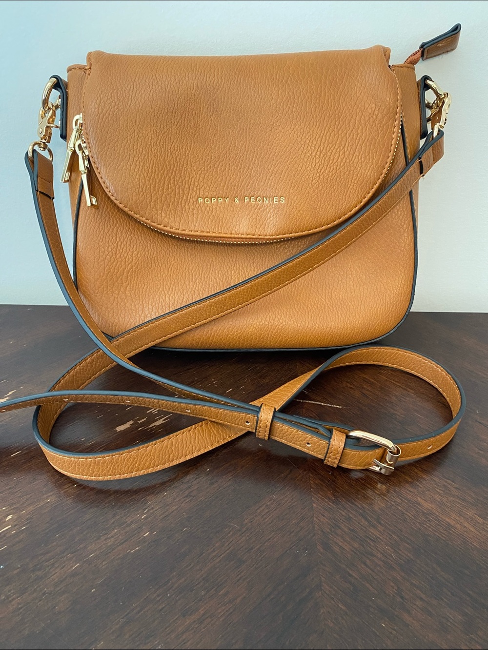 Poppy & Peonies Mini Downtown Crossbody Purse in Cognac